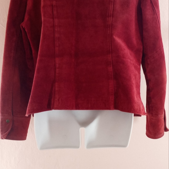 Live A Little Vintage 90's Jacket Top Red Raspberry Leather Button Down - Picture 8 of 15